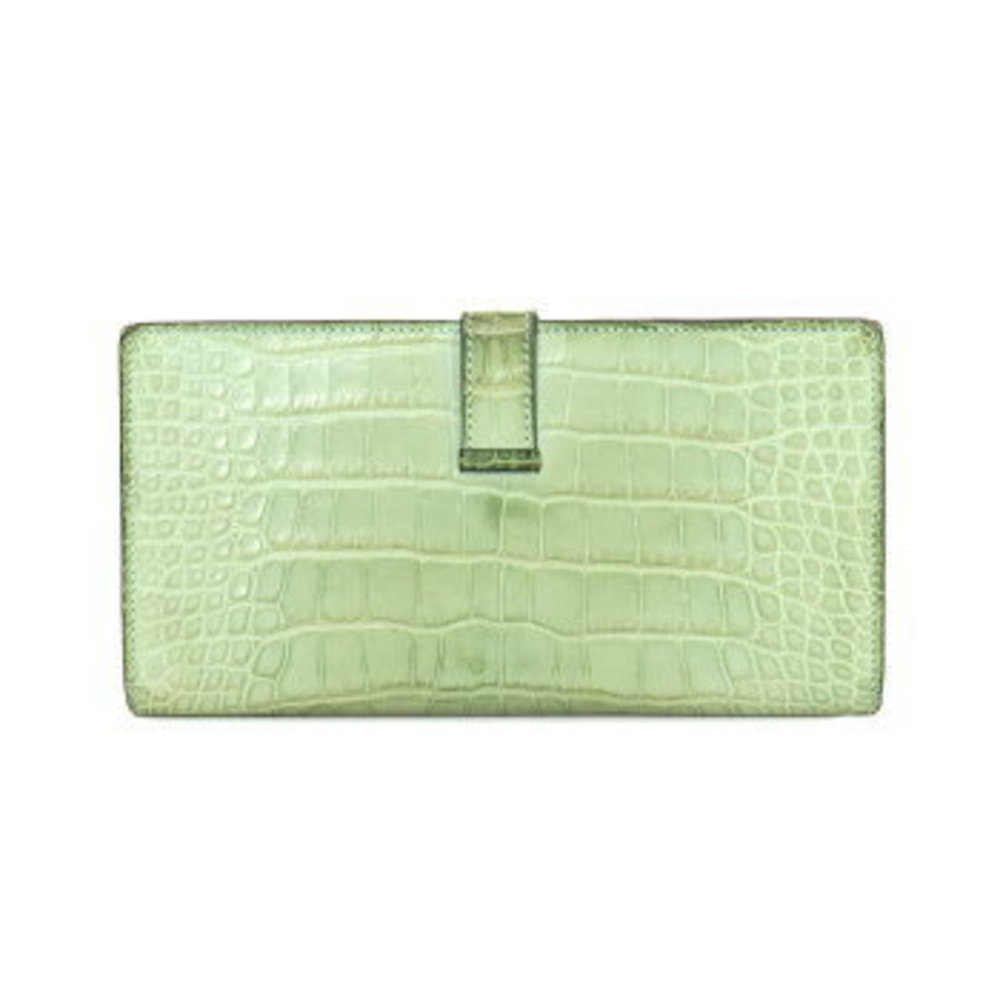 HERMES Crocodile Alligator Bearn Soufflet Long Wallet Verdieu B